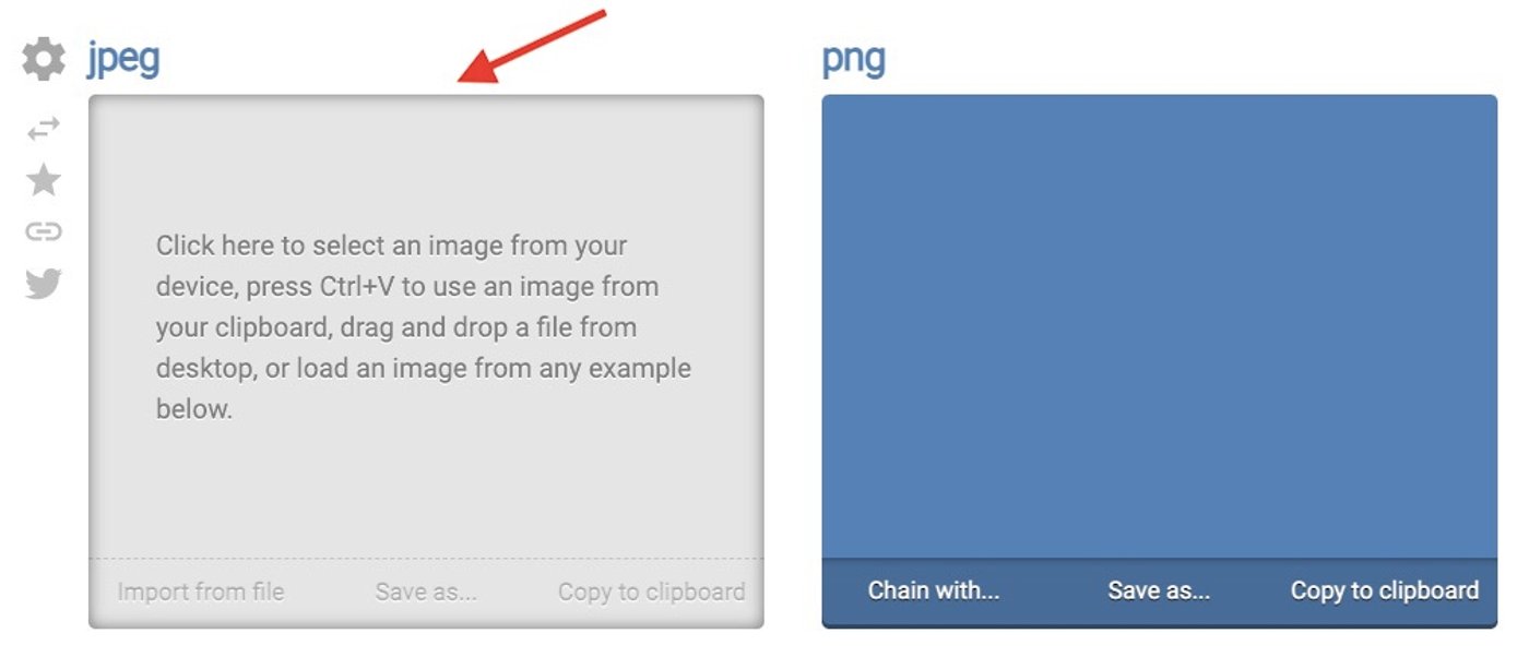 Интерфейс OnlinePNGTools для загрузки JPEG и получения PNG