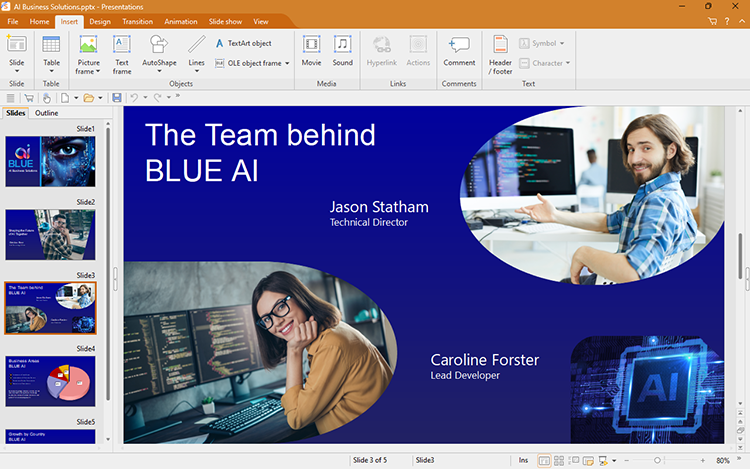 Рабочее окно FreeOffice Presentations в Windows