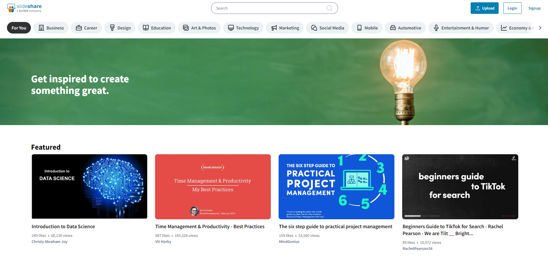Интерфейс или рабочая область SlideShare