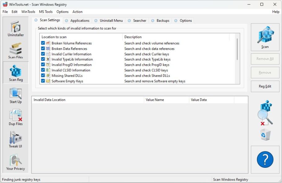 Модуль Scan Registry программы WinTools.net