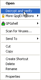 Контекстное меню GpgEX для проверки подписи файла