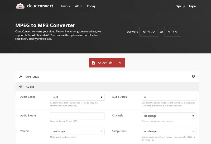 CloudConvert — MPEG to MP3 и настройки аудио