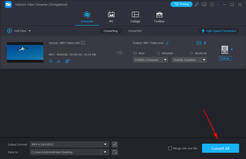 Запуск конвертации MKV в MOV в Vidmore Video Converter