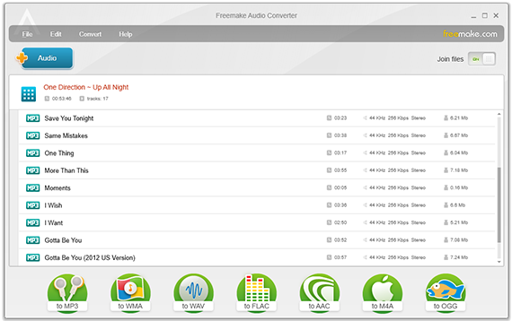 Объединение треков в Freemake Audio Converter через режим Join files