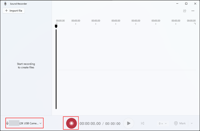Интерфейс Sound Recorder с выбором входа и кнопкой записи