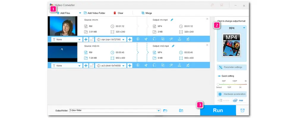 WonderFox HD Video Converter Factory Pro с файлами RM и выходом MP4