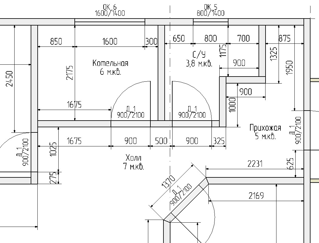Фрагмент чертежа в HouseCreator+ 1.5