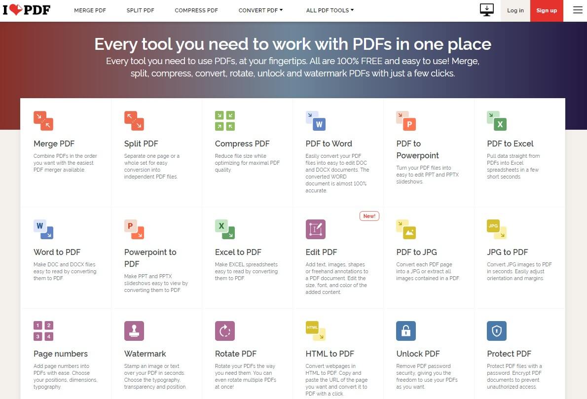Интерфейс iLovePDF PDF Editor