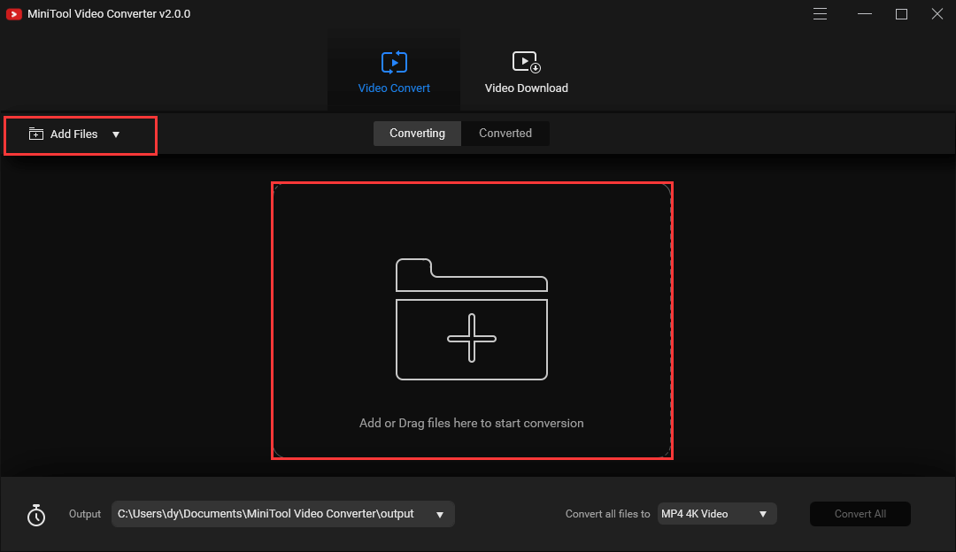 Добавление MP4 в MiniTool Video Converter