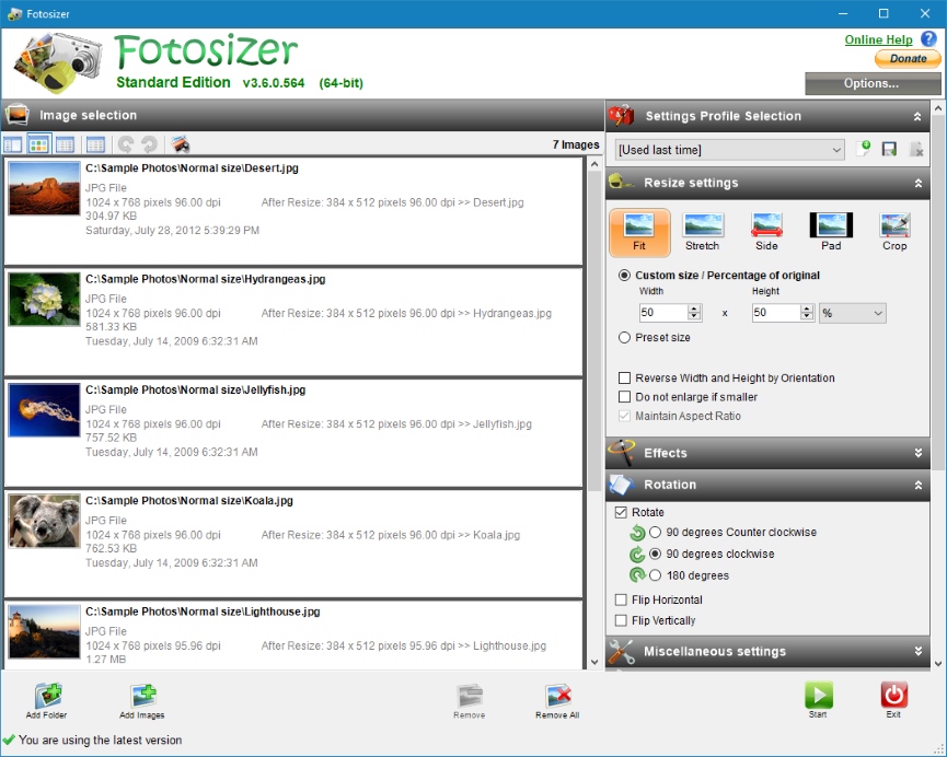 Настройки Rotation в Fotosizer