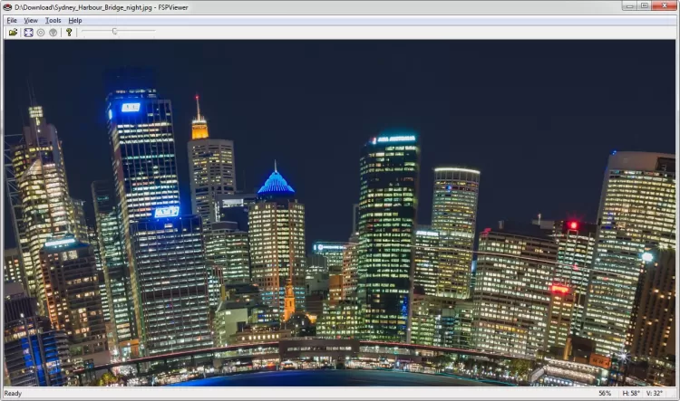 FSPViewer с открытой панорамой Sydney Harbour Bridge и строкой состояния