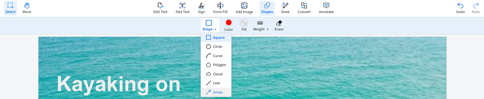 Выбор Shape в PDF.Live