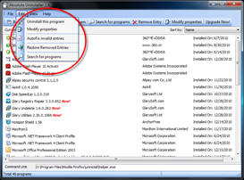 Меню Edit в Absolute Uninstaller с пунктом AutoFix invalid entries
