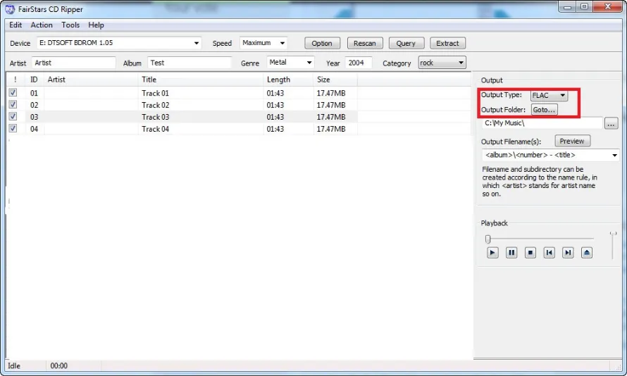 Выбор Output Type в FairStars CD Ripper