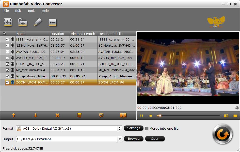 Очередь файлов в DumboFab Video Converter после добавления нескольких роликов