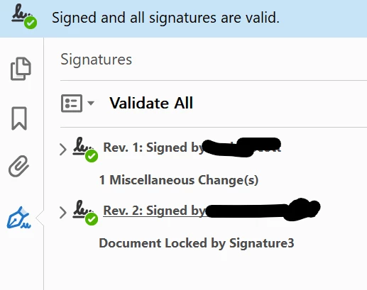 Adobe Acrobat: документ с несколькими подписями и команда Validate All