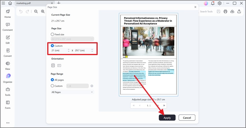 Пользовательские размеры страницы в PDFelement