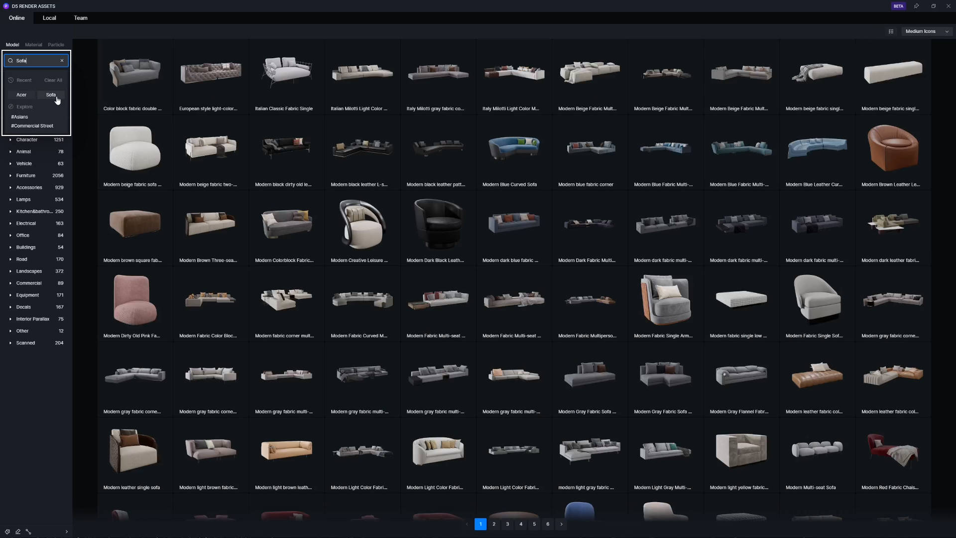 Результаты поиска моделей в Asset Library D5 Render