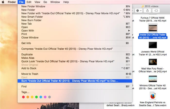 Команда записи файла на диск в Finder macOS