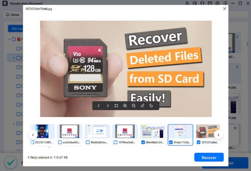 Сохранение восстановленных файлов в Wondershare Recoverit