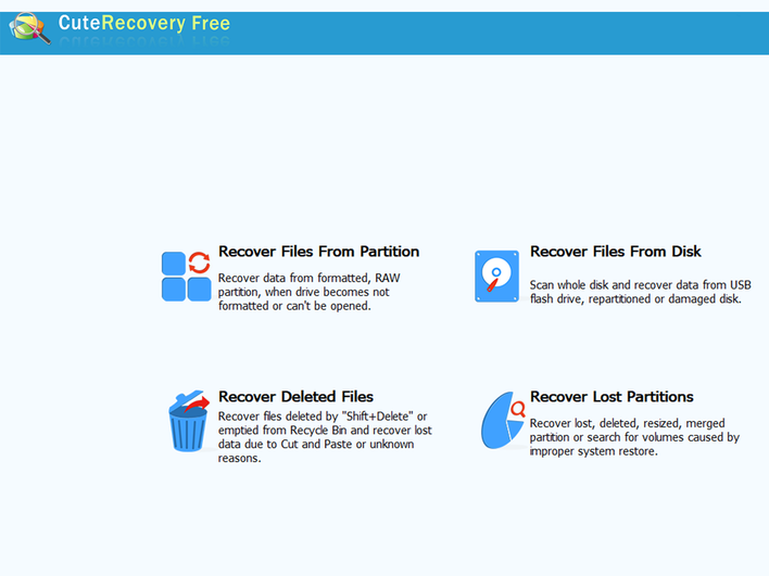 Интерфейс CuteRecovery Free с найденными разделами и файлами
