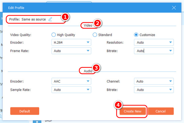 Окно Edit Profile в Tipard Video Converter Ultimate с Audio encoder, Channel, Sample Rate и Bitrate