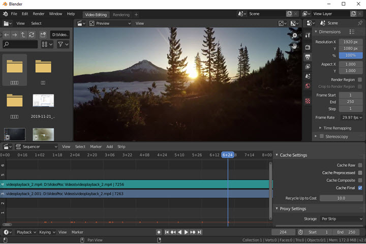 Blender Video Sequence Editor с предпросмотром и видеодорожками