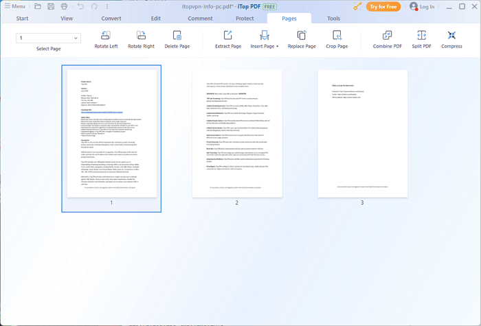 Выбор отдельной страницы PDF для поворота в iTop PDF