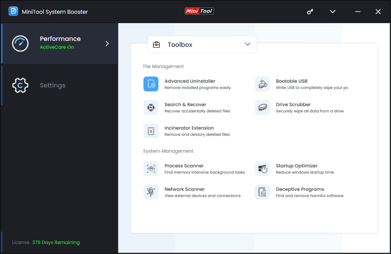 Модуль Advanced Uninstaller в MiniTool System Booster