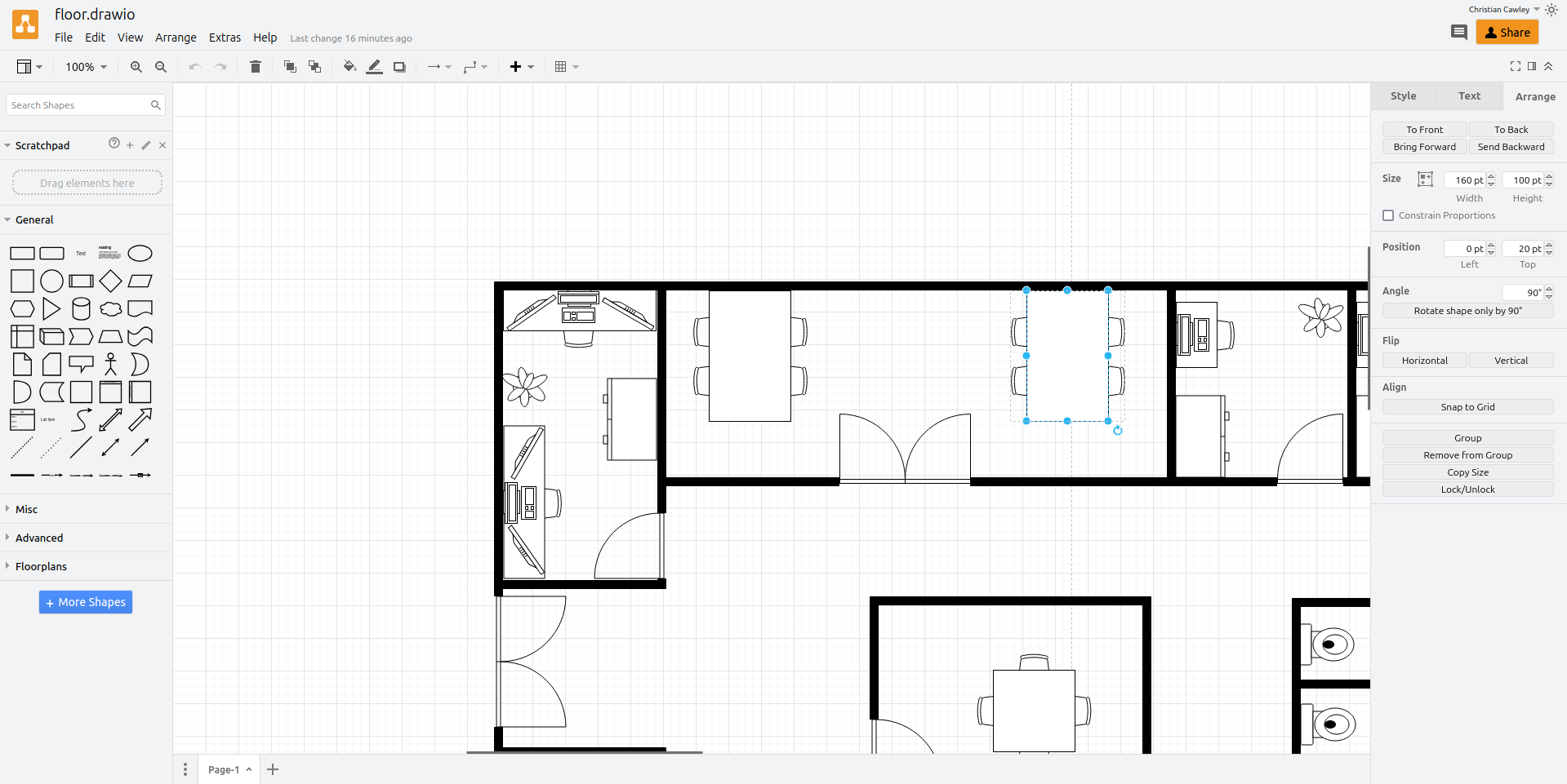 Интерфейс diagrams.net с редактируемым двухмерным планом помещений