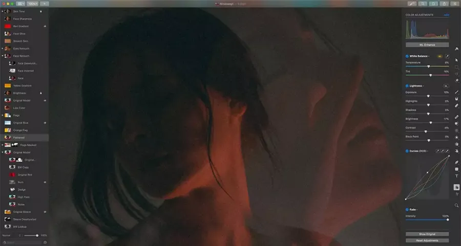 Интерфейс Pixelmator Pro с панелью слоёв и настройками изображения