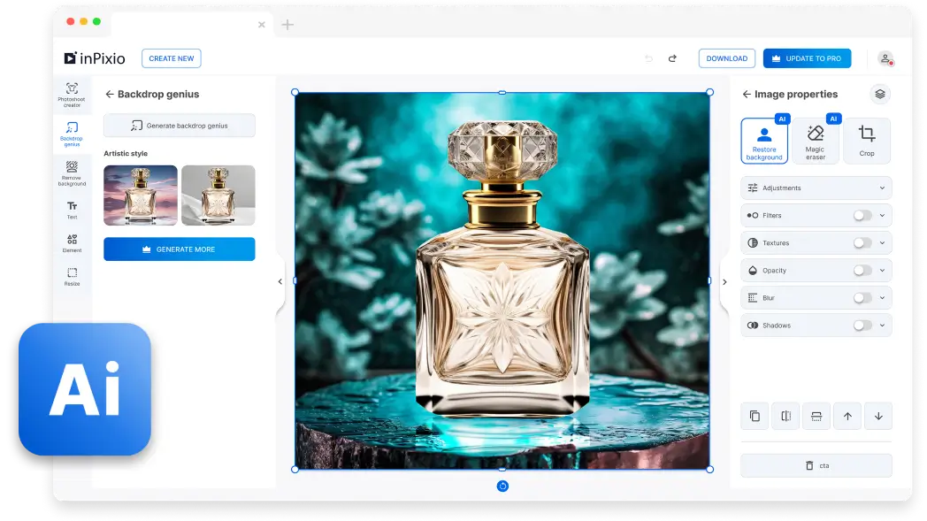 Онлайн-интерфейс inPixio с инструментами обработки объекта и фона