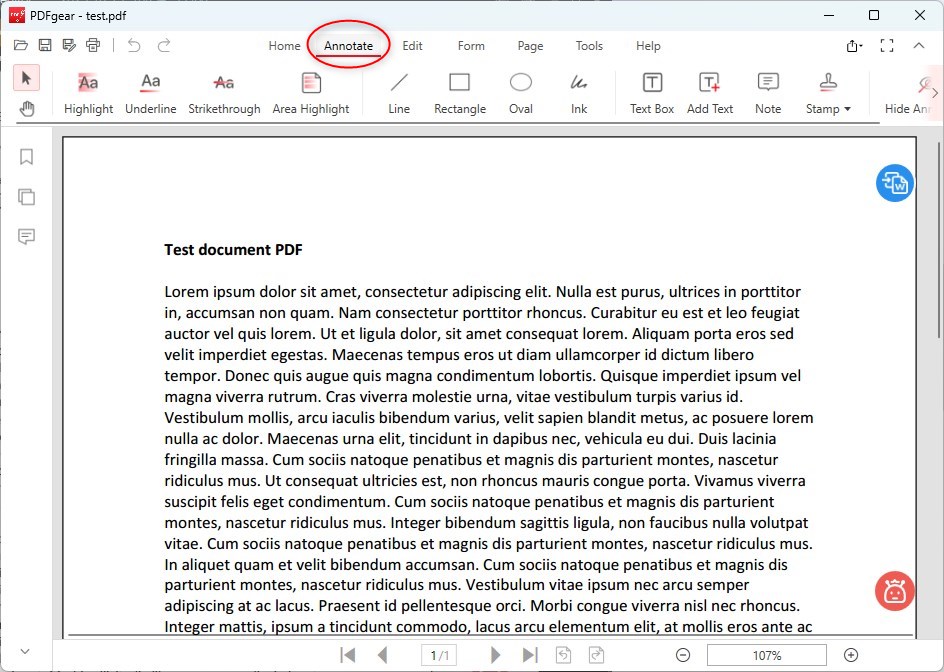 Вкладка Annotate и инструменты разметки в PDFgear