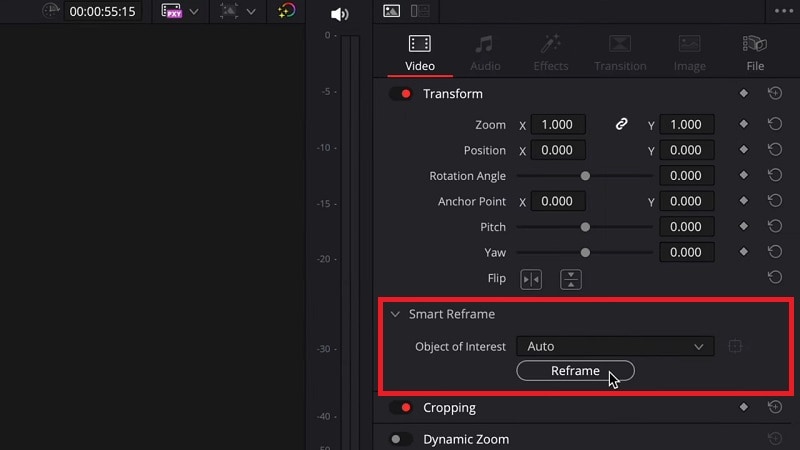 Smart Reframe с выбором Object of Interest в DaVinci Resolve Studio