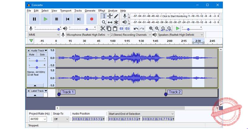 Интерфейс Audacity с аудиодорожками