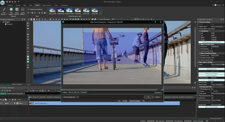 VSDC Free Video Editor: добавление эффекта Crop через Video effects и Transforms