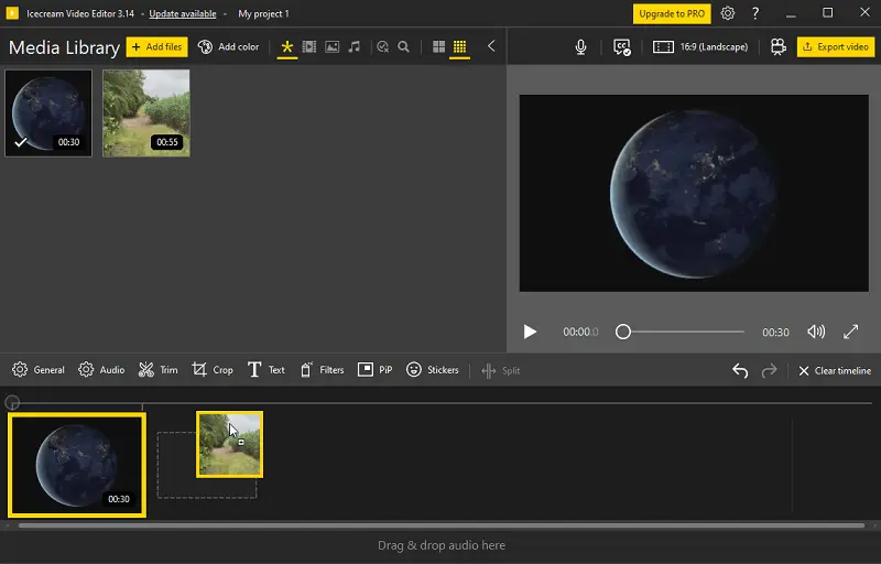 Клип MOV на временной шкале Icecream Video Editor