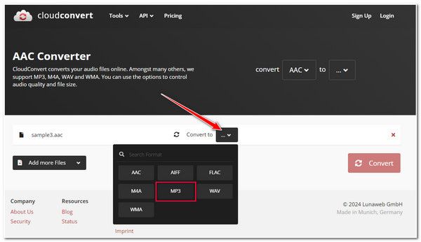 CloudConvert с выбором формата для AAC