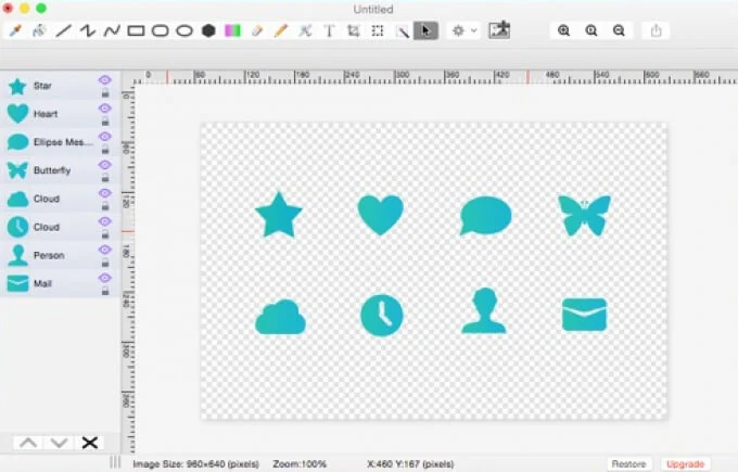 Интерфейс Paint S с холстом и панелью инструментов