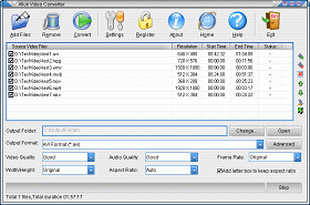 Окно Allok Video Converter с параметрами Output Folder, Output Format, Video Quality, Audio Quality и Frame Rate
