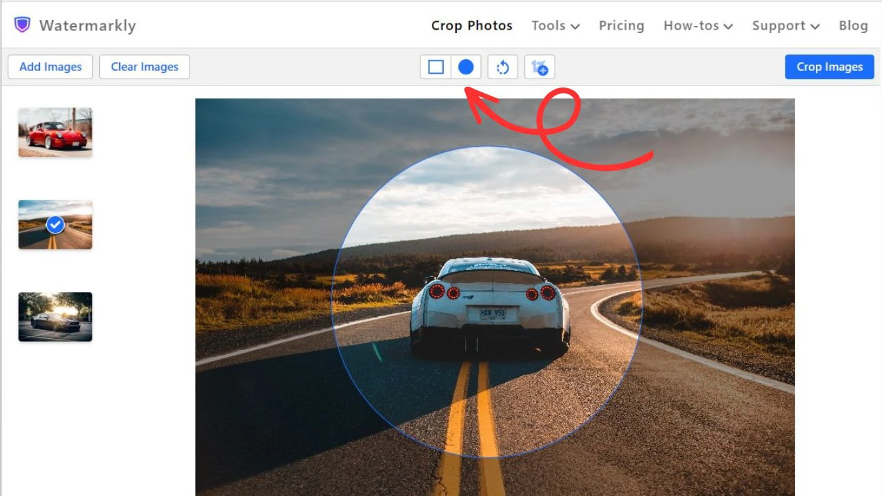 Круглая рамка кадрирования в Watermarkly