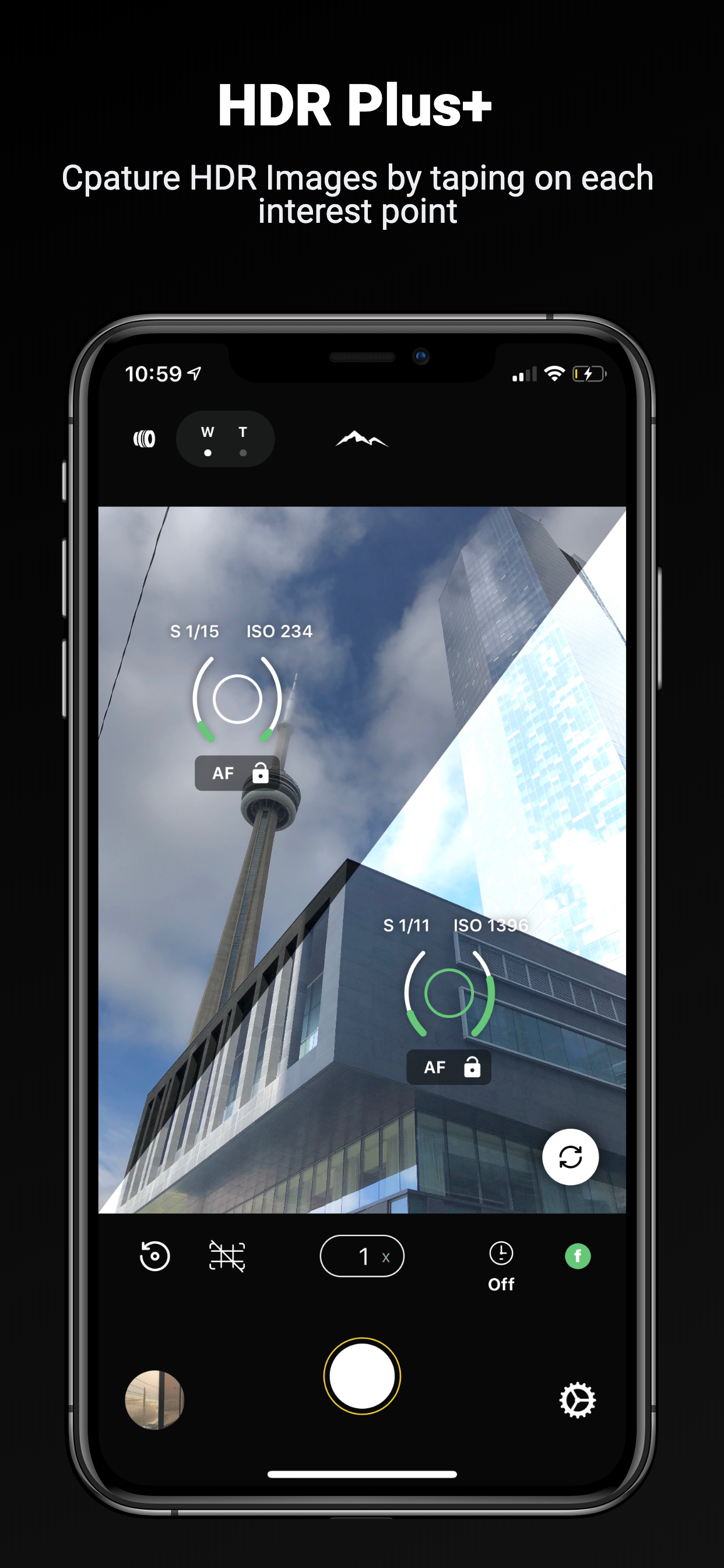Интерфейс HDR Plus+ для выбора экспозиций при HDR-съёмке
