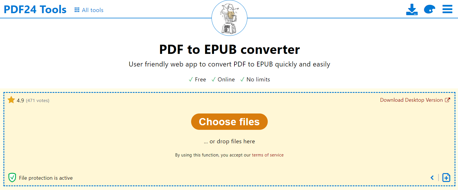Интерфейс PDF24 при конвертации PDF в EPUB