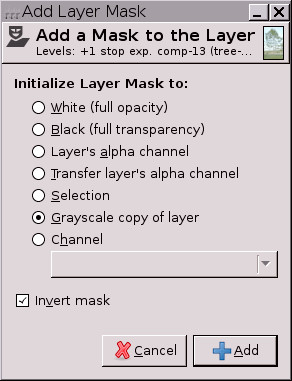 Добавление инвертированной маски слоя в GIMP