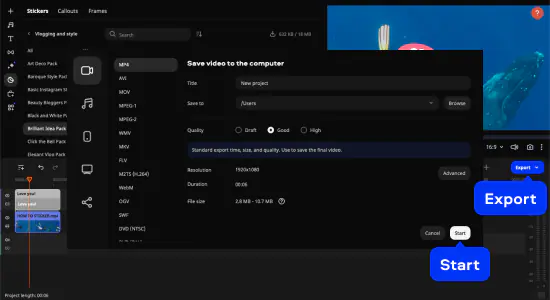 Экспорт видео в Movavi Video Editor