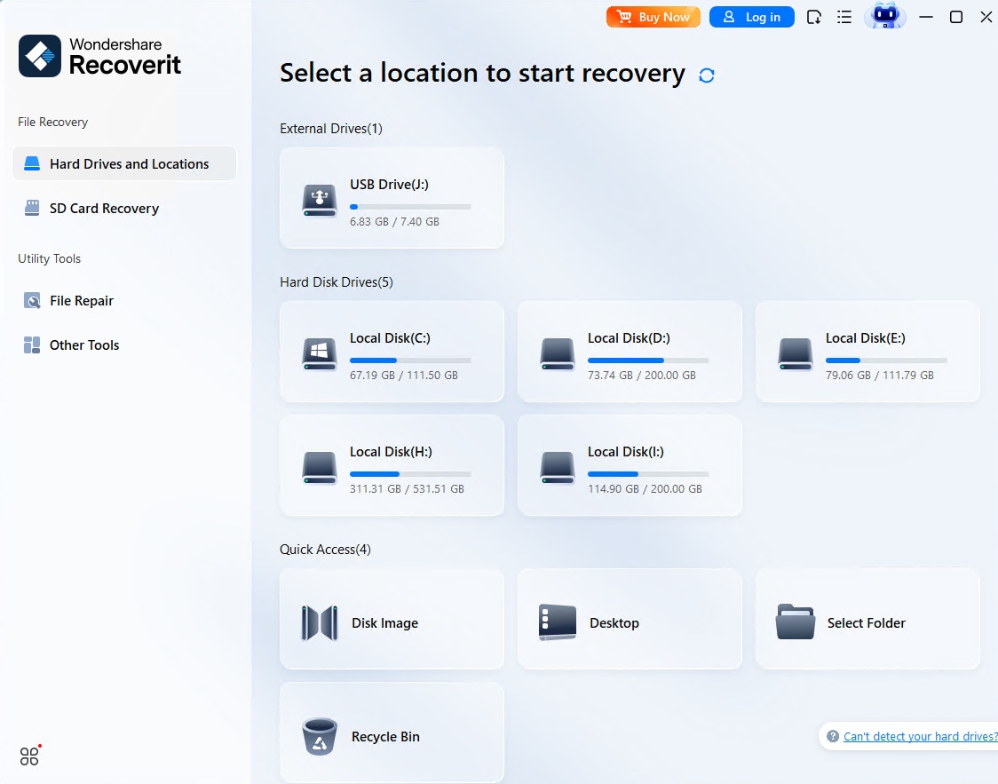 Выбор диска в Wondershare Recoverit