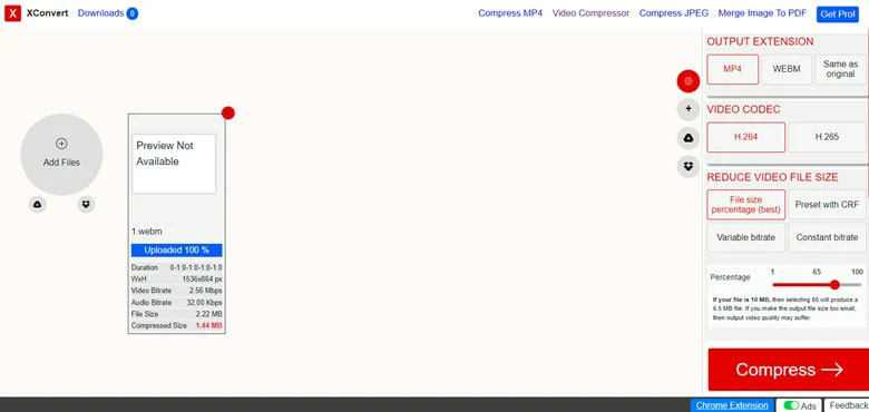 Параметры WebM в XConvert