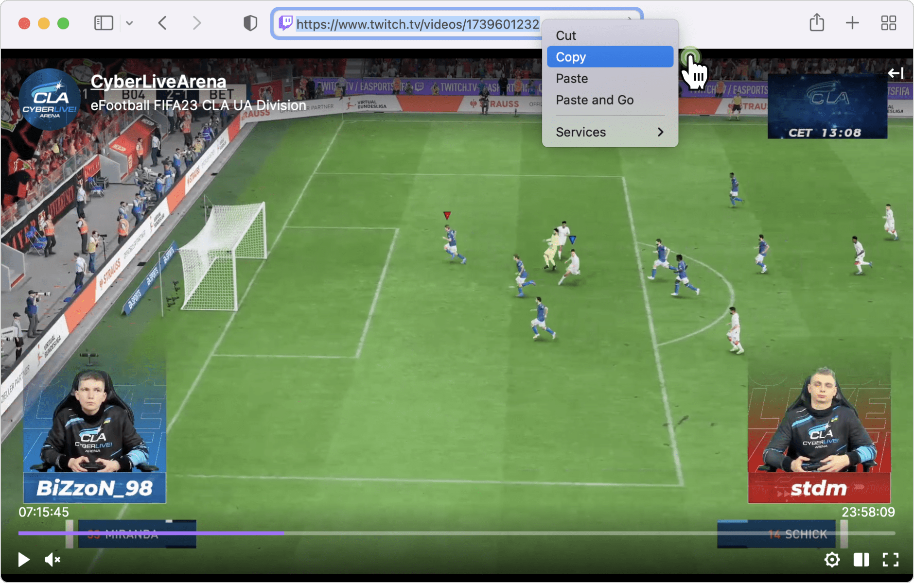 Копирование URL завершённого VOD Twitch