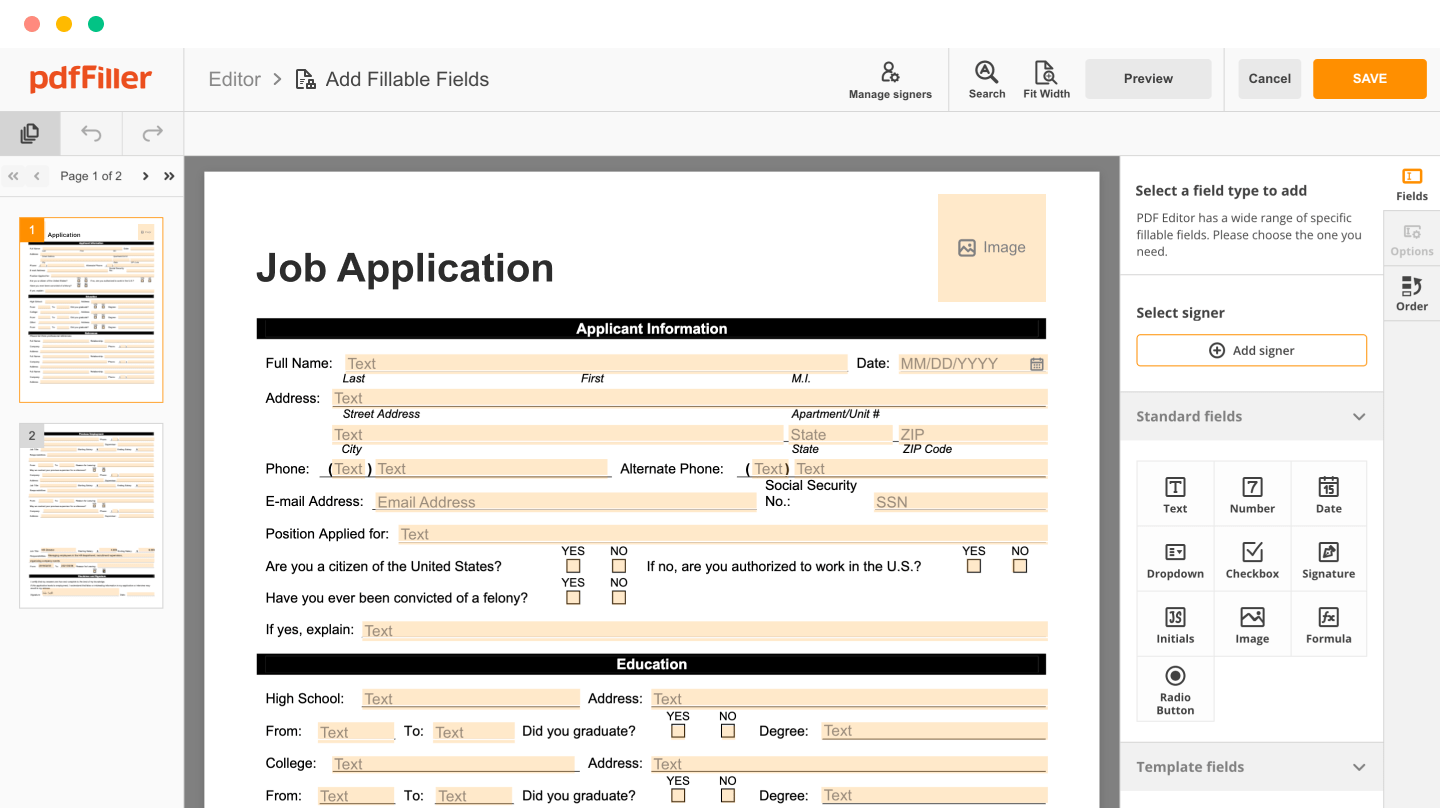 pdfFiller: редактор PDF с заполняемыми полями