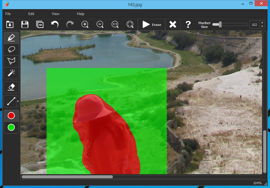 Главное окно Inpaint с выделенной маской и донорской областью